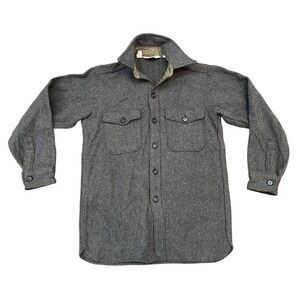 70's-80's Woolrich Mens Gray Brown Herringbone Wool Blend Shirt Jacket XL 12050